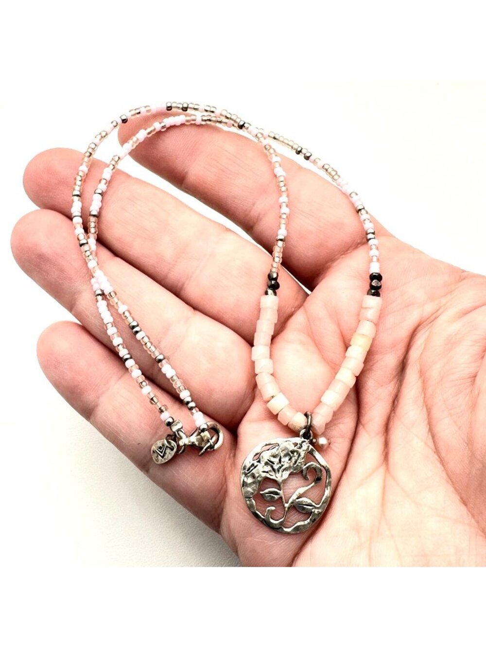 Silpada Flirt Alert Pink Soapstone Seed Bead Sterling Necklace N2192